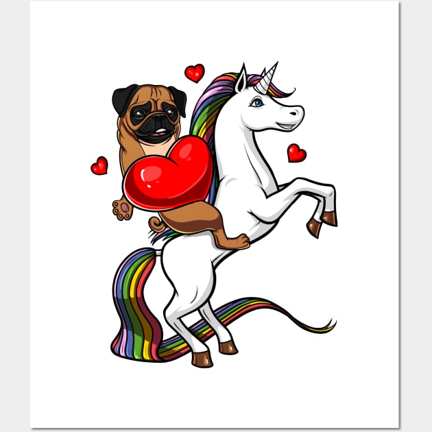 Pug Dog Riding Unicorn Wall Art by underheaven